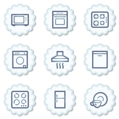 Home appliances web icons, white buttons