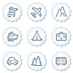 Travel web icons set 1, white buttons