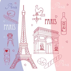 Crédence de cuisine en verre imprimé Doodle Symboles de Paris