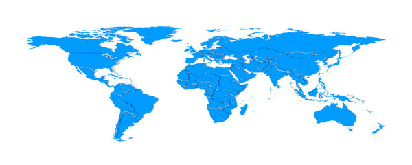Fototapeta na wymiar 3d extruded countries borders worldmap (blue)