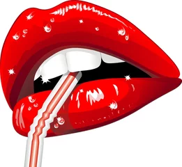 Washable Wallpaper Murals Draw Labbra Sensuali con Bibita-Wet Sensual Lips drinking-Vector