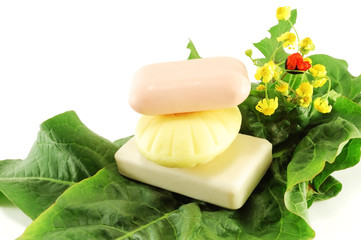 Soap on a stack of sheets of grass