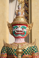 giants in front of temple, Wat Nong Don, Borabue, Mahasarakam