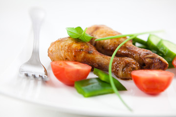 Roast chicken with vegetables and fresh herbs