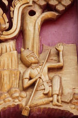 art carving on window of Wat Nong Don, Borabue, Mahasarakam