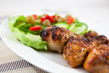 Roast chicken with french mustard and salad