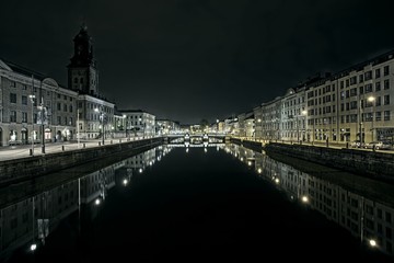 Gothenburg canal night scene