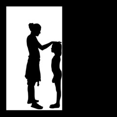 mother measuring girls height vector silhouette