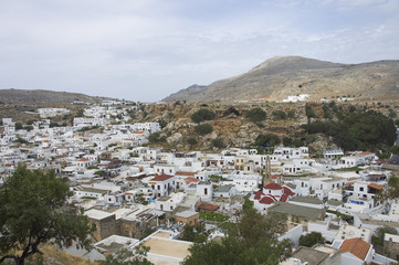 orange roofs of Lindos village, Greece