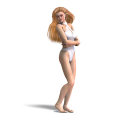 young and sexy female with long hair in attractive lingerie. 3D