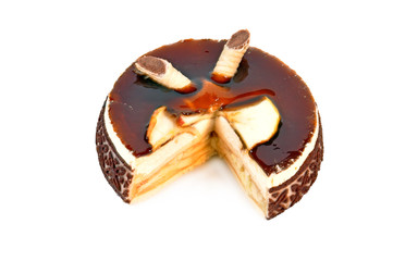 Caramel cake isolated on white background