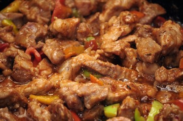 Raw meat with onion and sweet pepper
