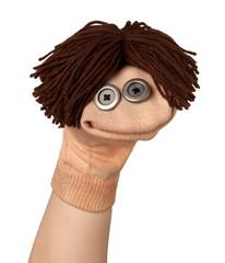 Funny sock puppet smiling