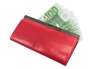 red purse with money