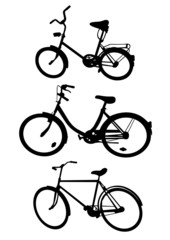 Silhouettes of bicycles on a white background