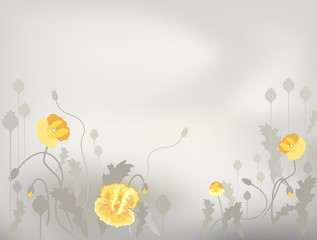 Decorative background with yellow poppy patterns.