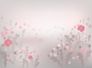 Decorative background with red poppy patterns.