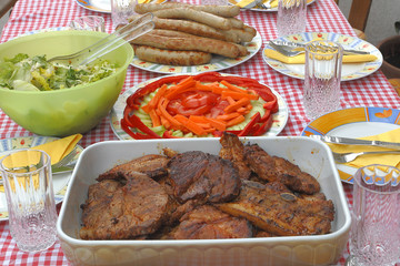 grill on the table in the garden