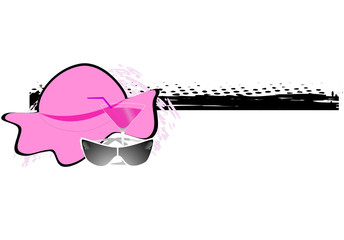 Grunge a banner with a hat, a cocktail and sun glasses
