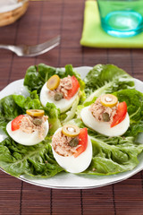 salad of letuce egg tuna and olive