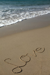 Love Inscription in Sand. Beach Scenery