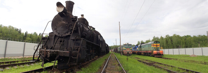 Panorama of old rare locomotive