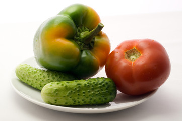 Tomatoes, sweet peppers and cucumber