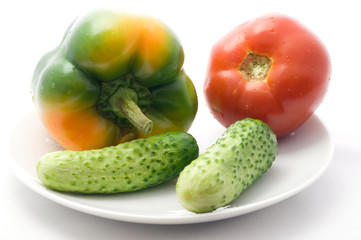 Tomatoes, sweet peppers and cucumber