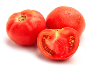 Fresh ripe tomatoes on white background, studio shot