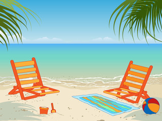 Tropical beach scene, vector
