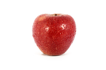 Ripe fresh red apple with water drops