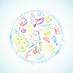 Illustration with food icons.