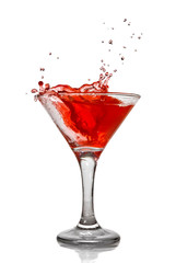 Red cocktail with splash isolated on white
