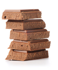 chocolate bars stacked, isolated on white