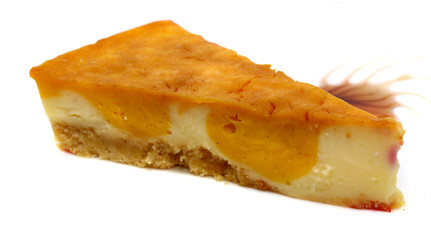 Gourmet slice of cheesecake on the white background