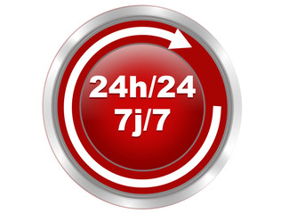 bouton 24 sur 24 , 7 jours sur 7 rouge effet gel