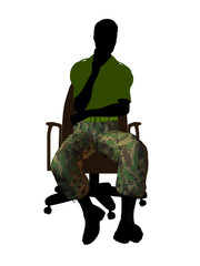 Male Soldier Sitting On An Office Chair Illustration Silhouette