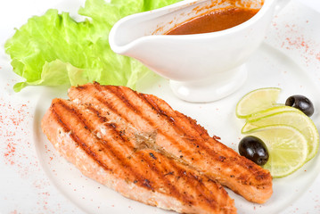 Grilled salmon steak