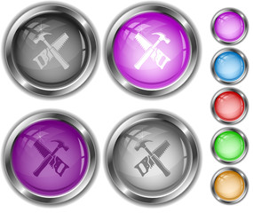 Hand saw and hammer. Vector internet buttons.