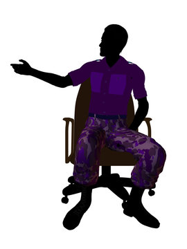 recommend clip art: Male Soldier Sitting On An Office Chair Silhouette