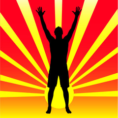 man with raised hands vector illustration