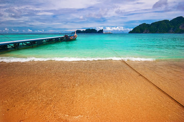 Tropical beach under blue sky. Thailand