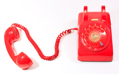 Classic 1970 - 1980 retro dial style red house telephone