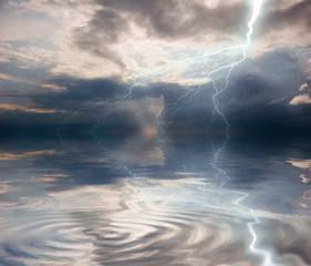 Reflection of lightning in the water