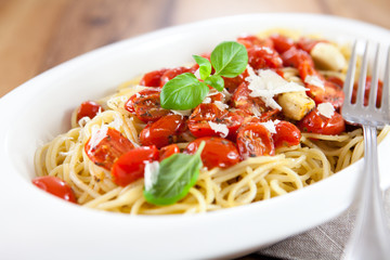 Spaghetti with tomatoes,garlic and parmesan