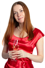 young woman holding glass of champagne