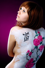 The girl and cherry tree  (body art)