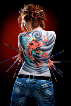 The girl and the red carp (body art)