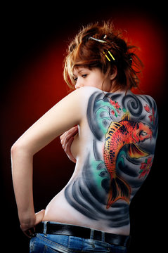 The girl and the red carp (body art)