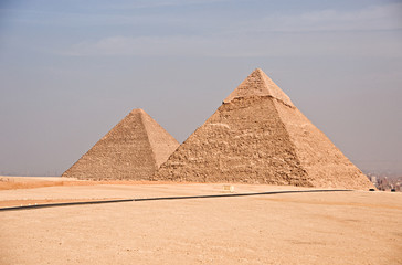 Ancient Egyptian pyramid of Giza against blue sky